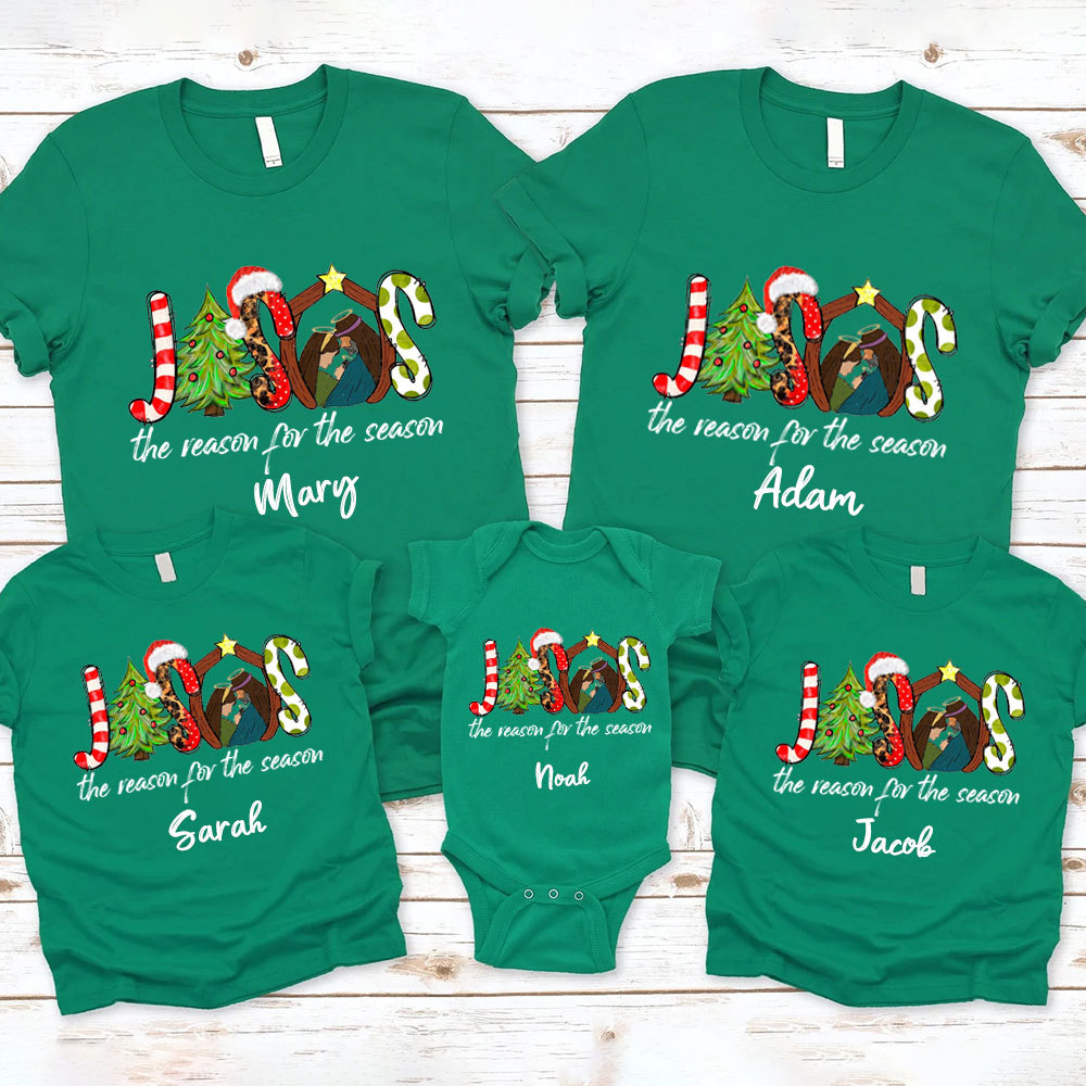 Personalized Jesus Reason For The Season Plaid Christmas Family Matching Shirts