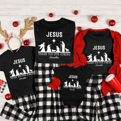 Personalized Jesus Thank You For Coming Christmas Family Matching Shirts