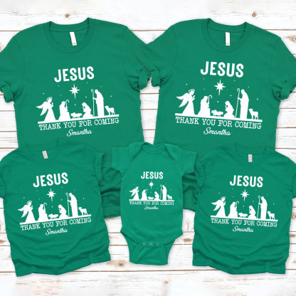 Personalized Jesus Thank You For Coming Christmas Family Matching Shirts