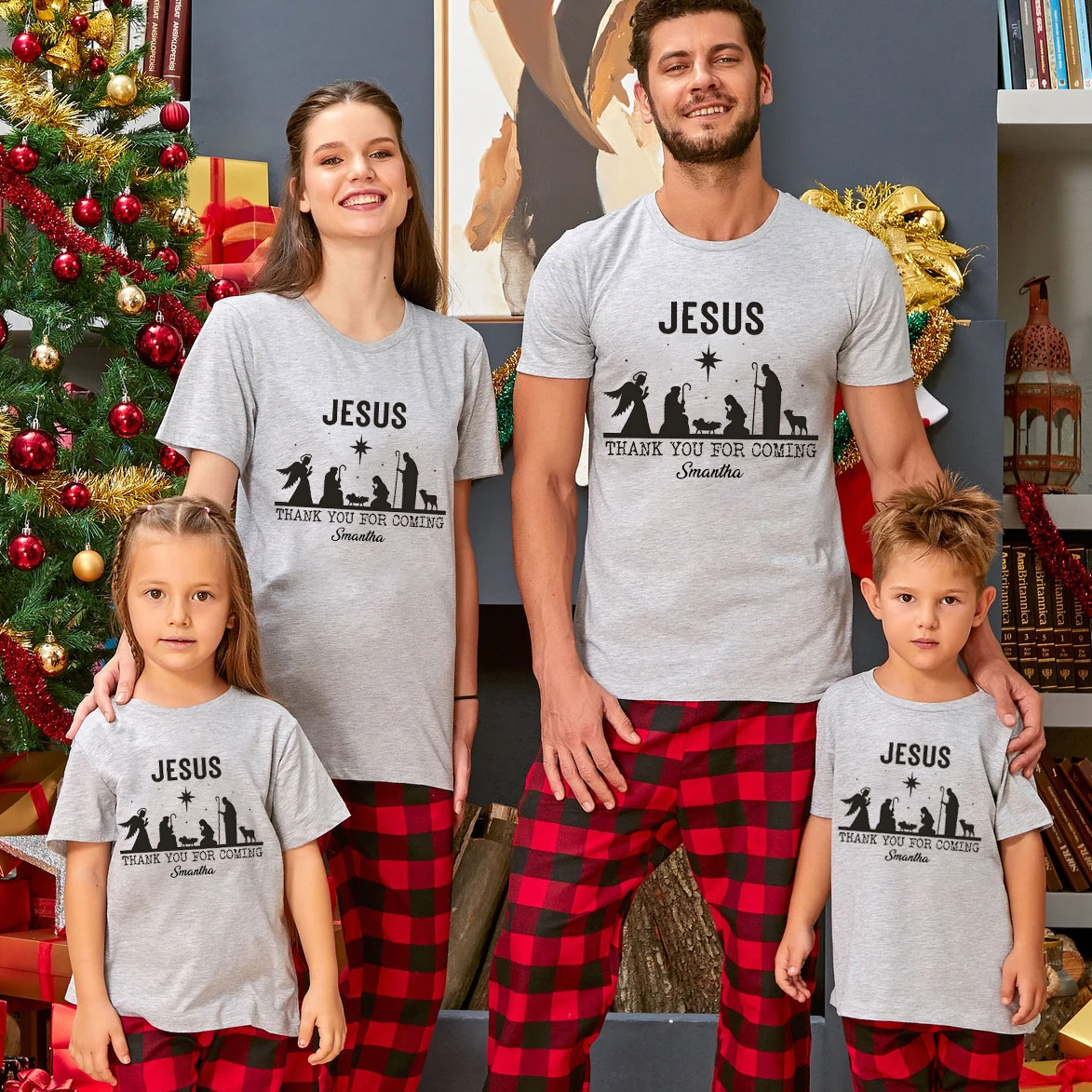 Personalized Jesus Thank You For Coming Christmas Family Matching Shirts