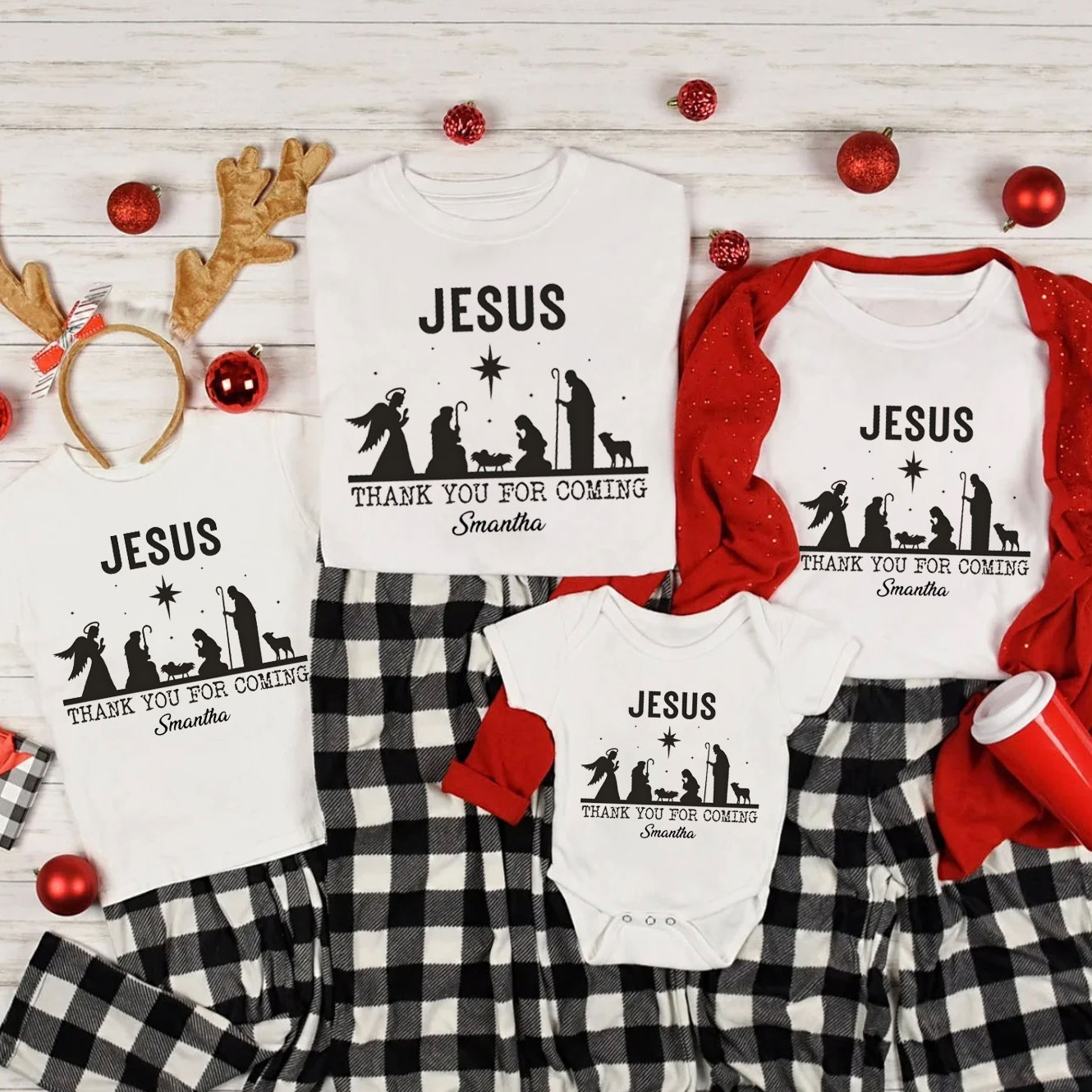 Personalized Jesus Thank You For Coming Christmas Family Matching Shirts