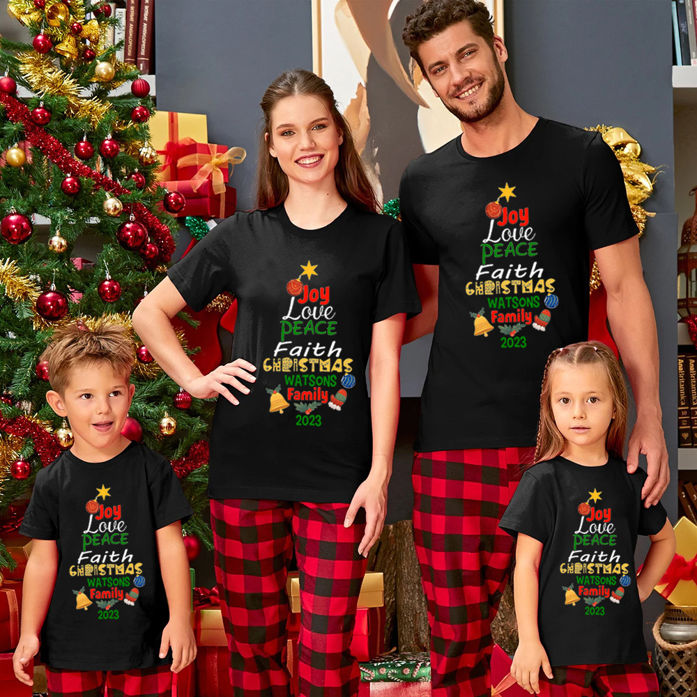 Personalized Joy Love Peace Faith Christmas Family Matching Shirts