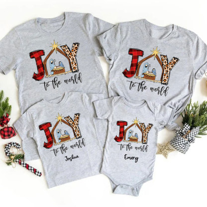 Personalized Joy To The World Christmas Family Matching Shirts