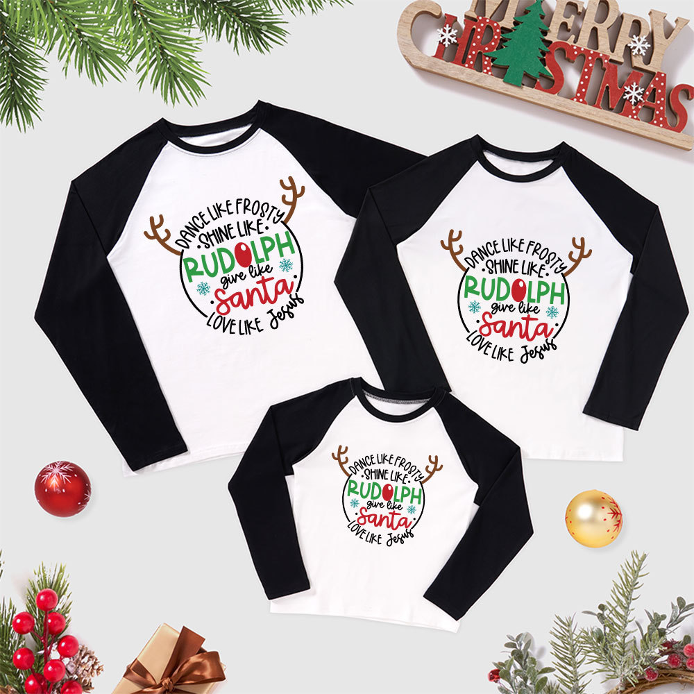 Personalized Love Like Jesus Christmas Letters Family Raglan Long Sleeve T-Shirt