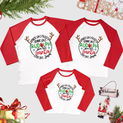 Personalized Love Like Jesus Christmas Letters Family Raglan Long Sleeve T-Shirt