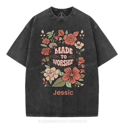 Personalized Made To Worship Retro Floral Christian Washed T-Shirt