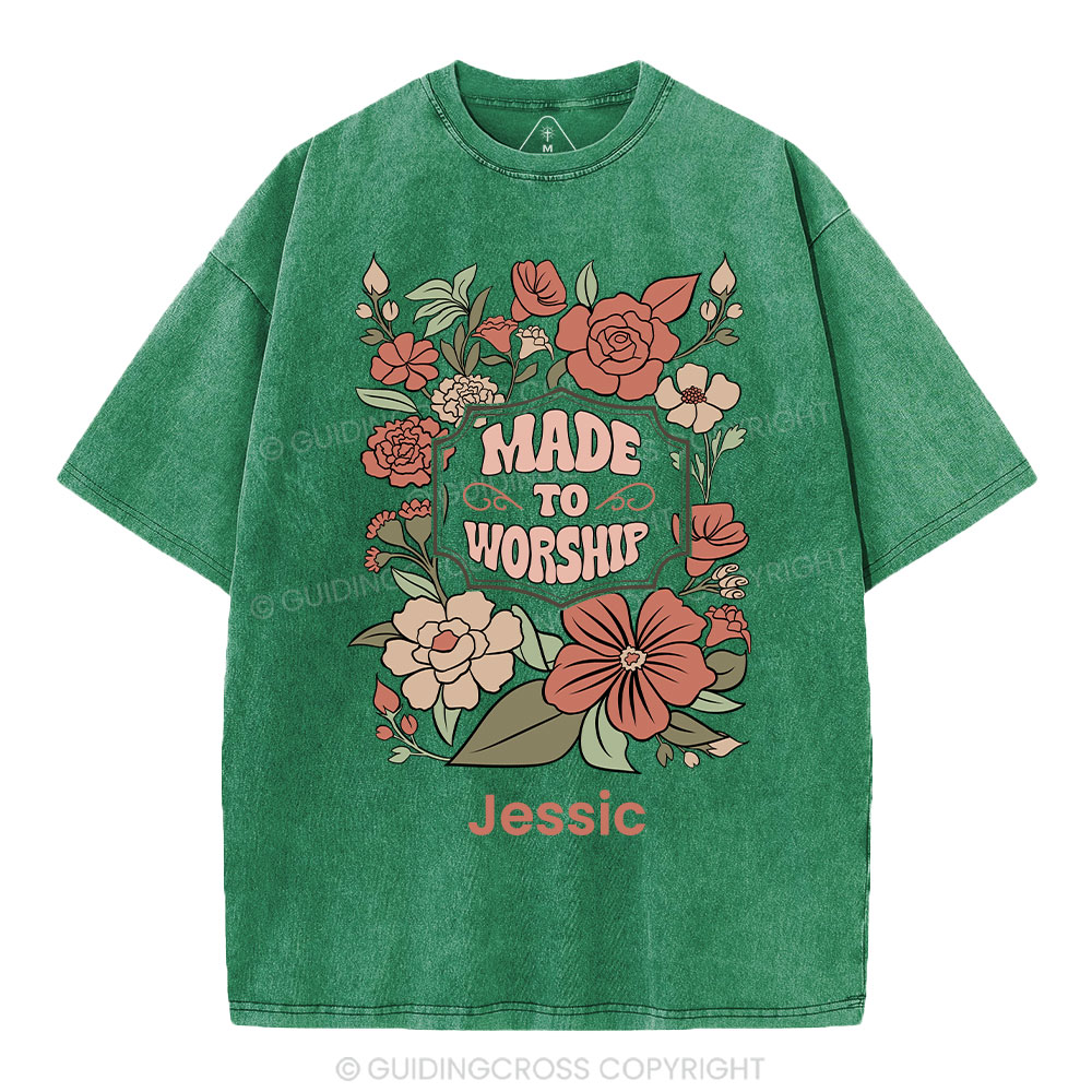 Personalized Made To Worship Retro Floral Christian Washed T-Shirt