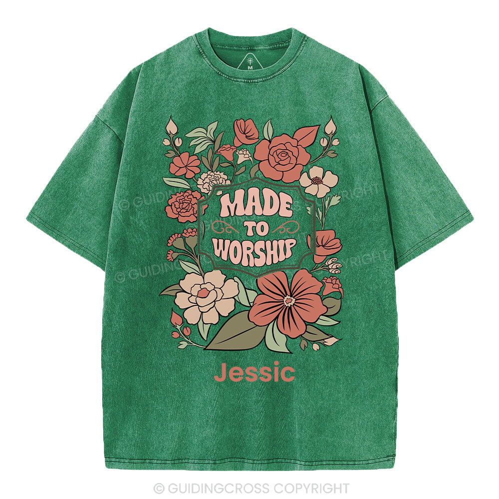 Personalized Made To Worship Retro Floral Christian Washed T-Shirt