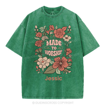 Personalized Made To Worship Retro Floral Christian Washed T-Shirt
