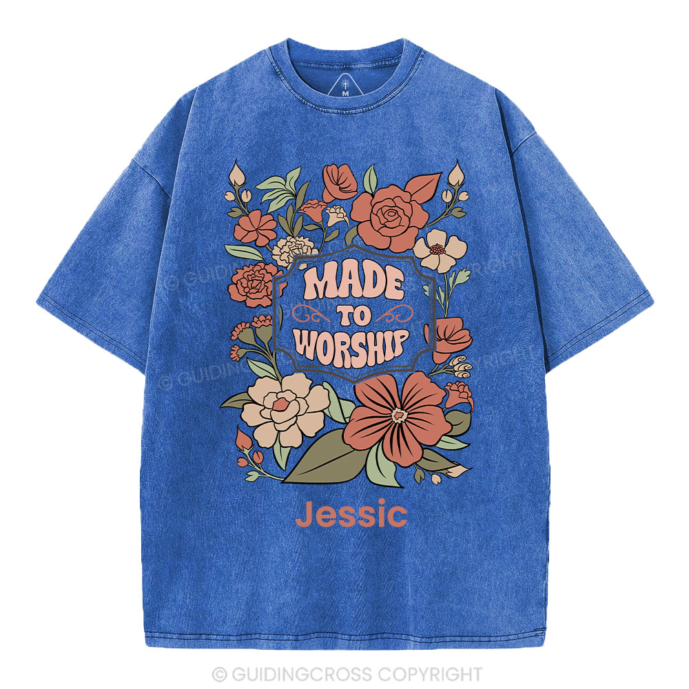 Personalized Made To Worship Retro Floral Christian Washed T-Shirt