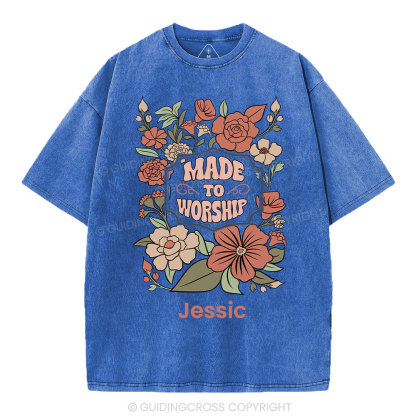 Personalized Made To Worship Retro Floral Christian Washed T-Shirt