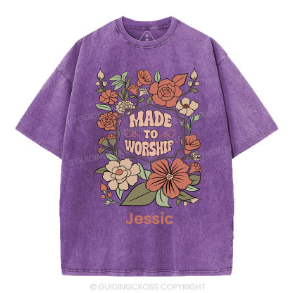 Personalized Made To Worship Retro Floral Christian Washed T-Shirt