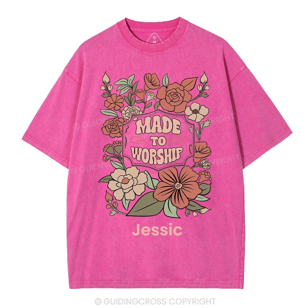 Personalized Made To Worship Retro Floral Christian Washed T-Shirt