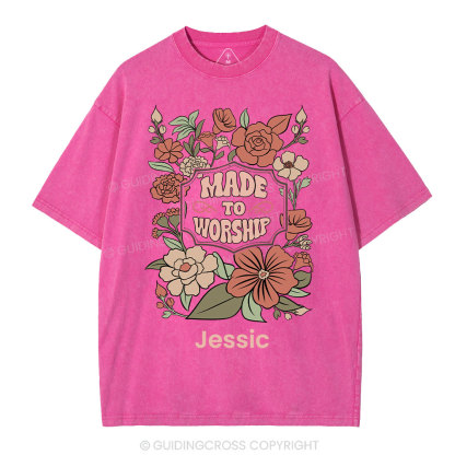 Personalized Made To Worship Retro Floral Christian Washed T-Shirt
