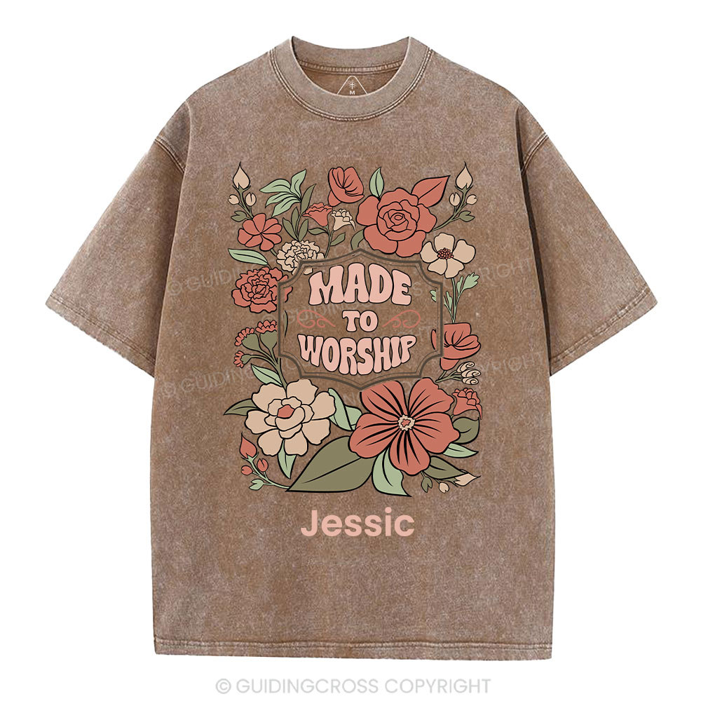 Personalized Made To Worship Retro Floral Christian Washed T-Shirt