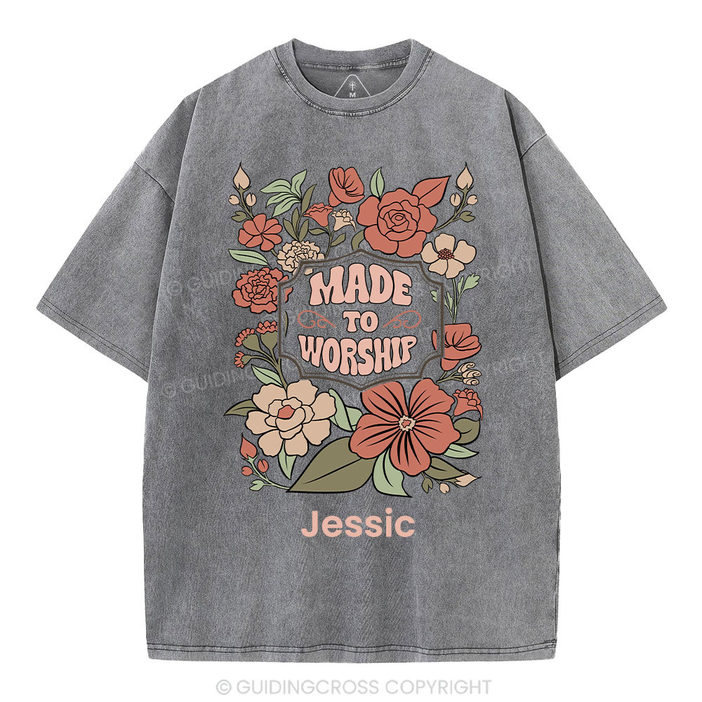 Personalized Made To Worship Retro Floral Christian Washed T-Shirt