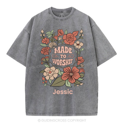 Personalized Made To Worship Retro Floral Christian Washed T-Shirt