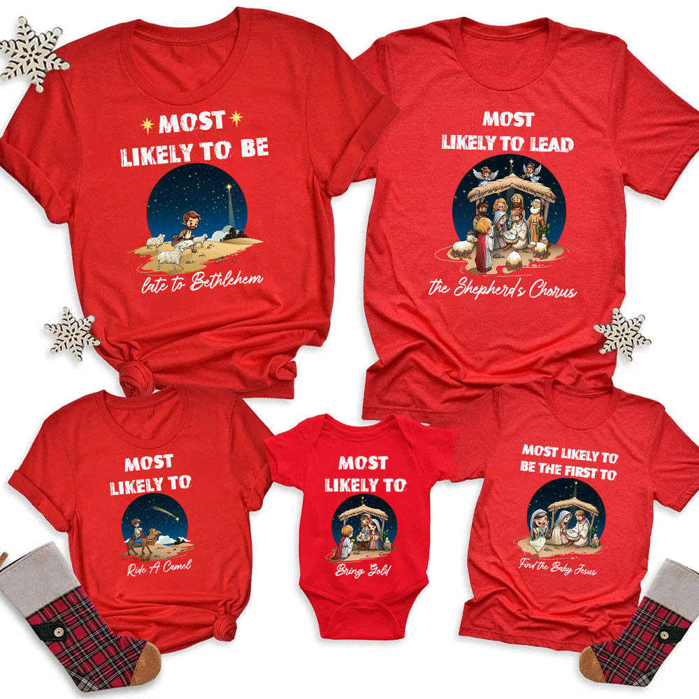 Personalized Most Likely To Christian Christmas Family Matching Shirts