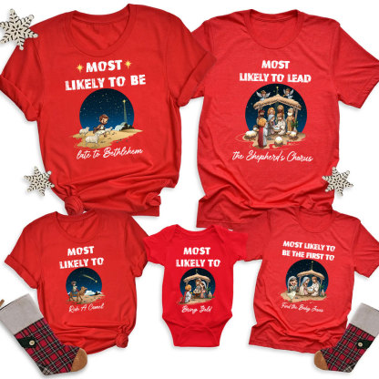 Personalized Most Likely To Christian Christmas Family Matching Shirts