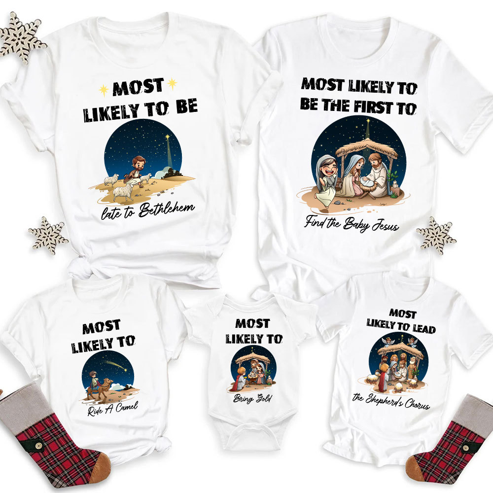 Personalized Most Likely To Christian Christmas Family Matching Shirts