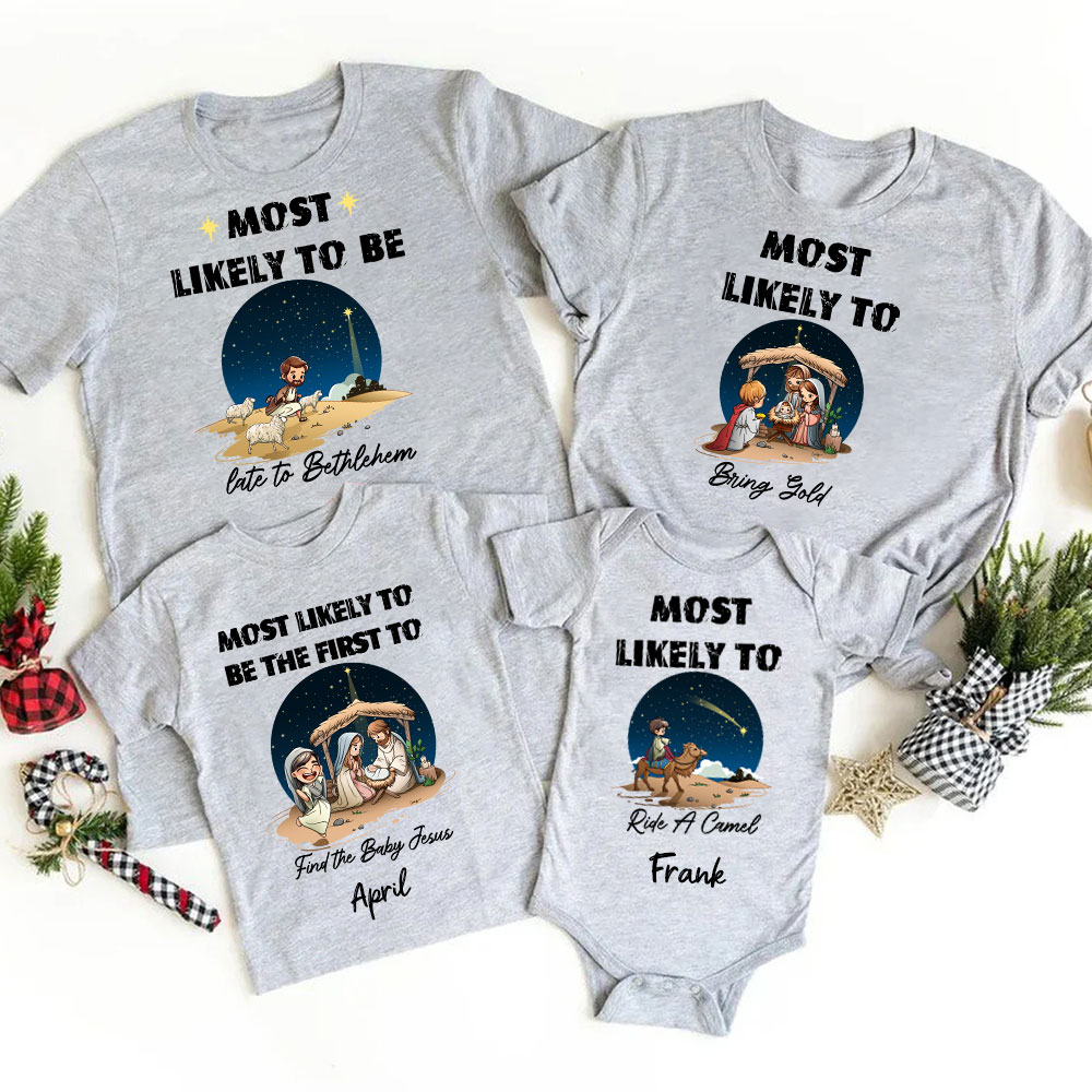 Personalized Most Likely To Christian Christmas Family Matching Shirts