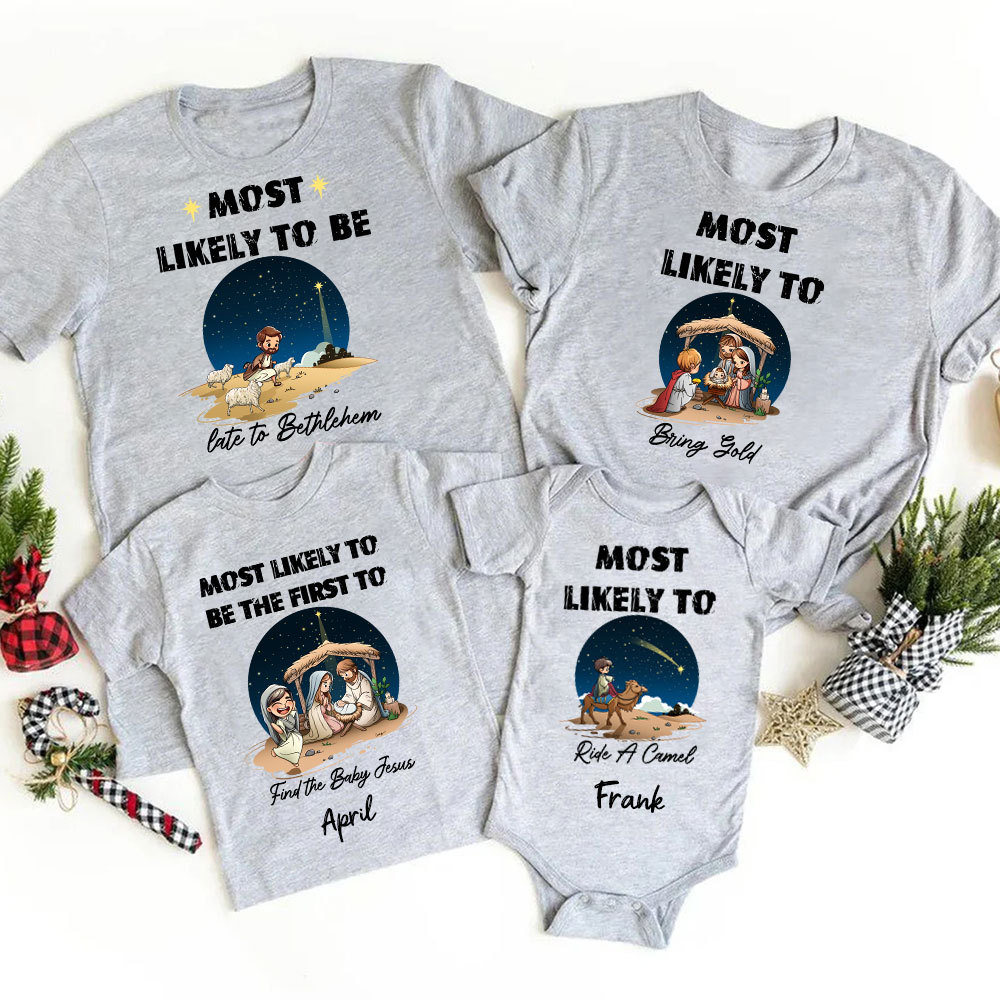 Personalized Most Likely To Christian Christmas Family Matching Shirts