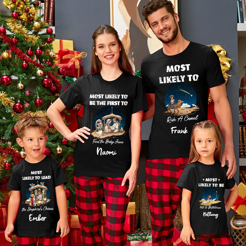 Personalized Most Likely To Christian Christmas Family Matching Shirts