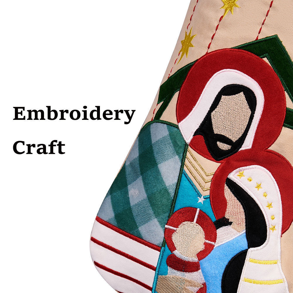 Personalized Name Embroidery Jesus Nativity Christian Christmas Stocking