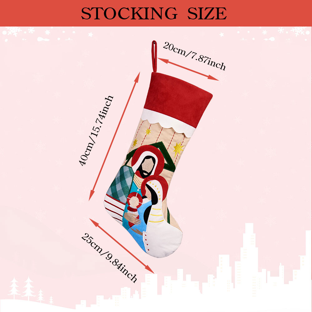 Personalized Name Embroidery Jesus Nativity Christian Christmas Stocking