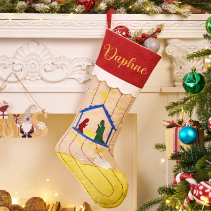 Personalized Name Embroidery Nativity Christian Christmas Stocking