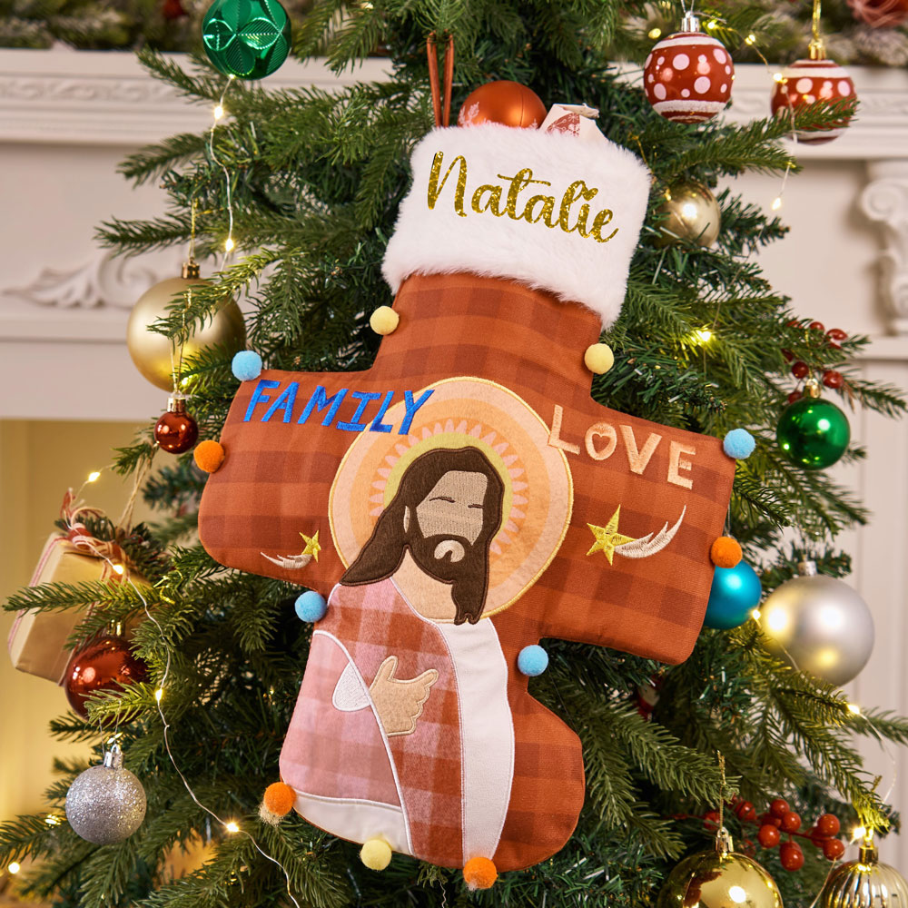 Personalized Name Jesus Cross Christian Christmas Stocking