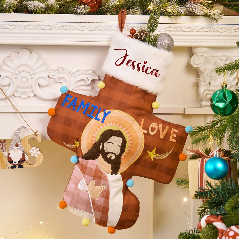 Personalized Name Jesus Cross Christian Christmas Stocking