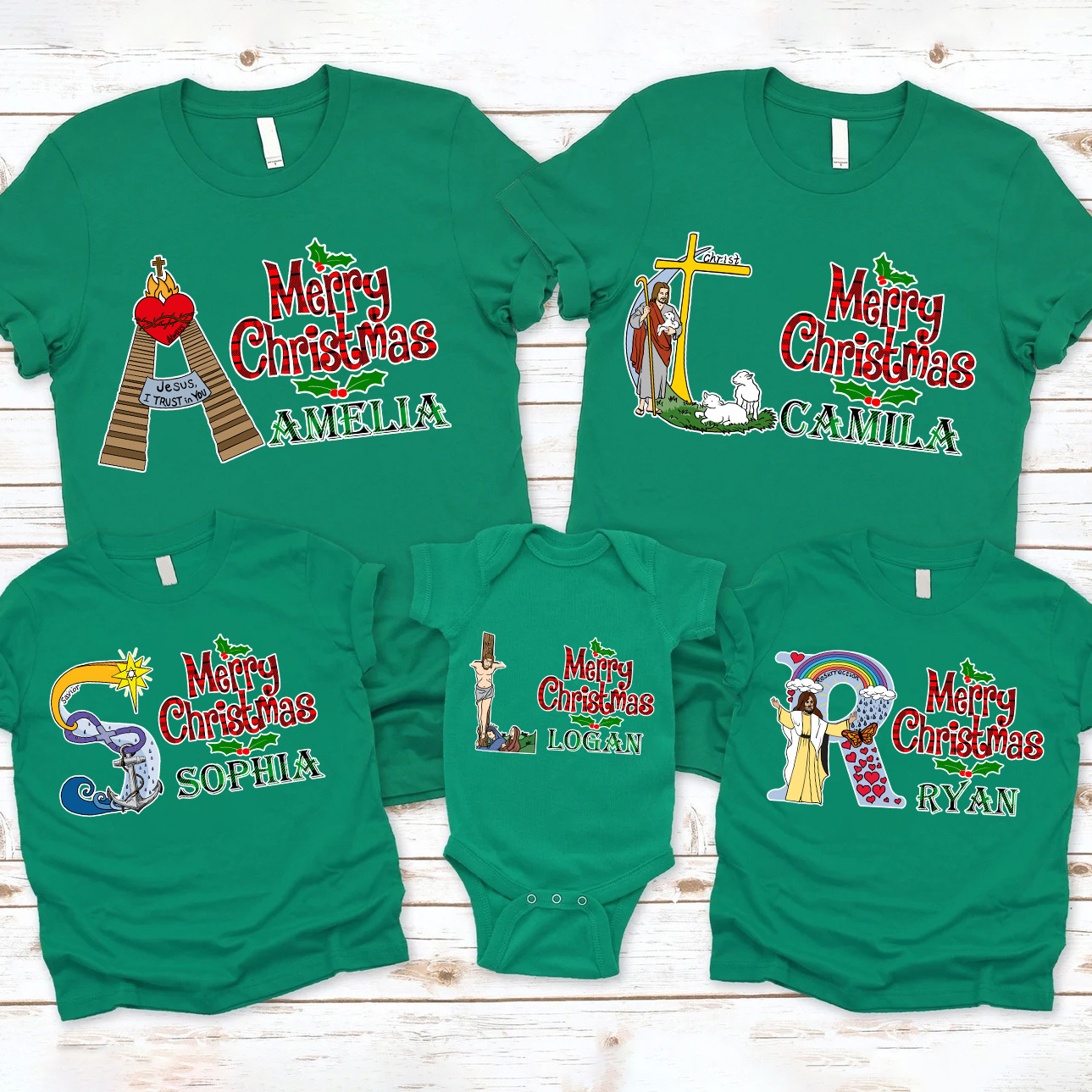 Personalized Name Merry Christmas Christian Family Matching Shirts 