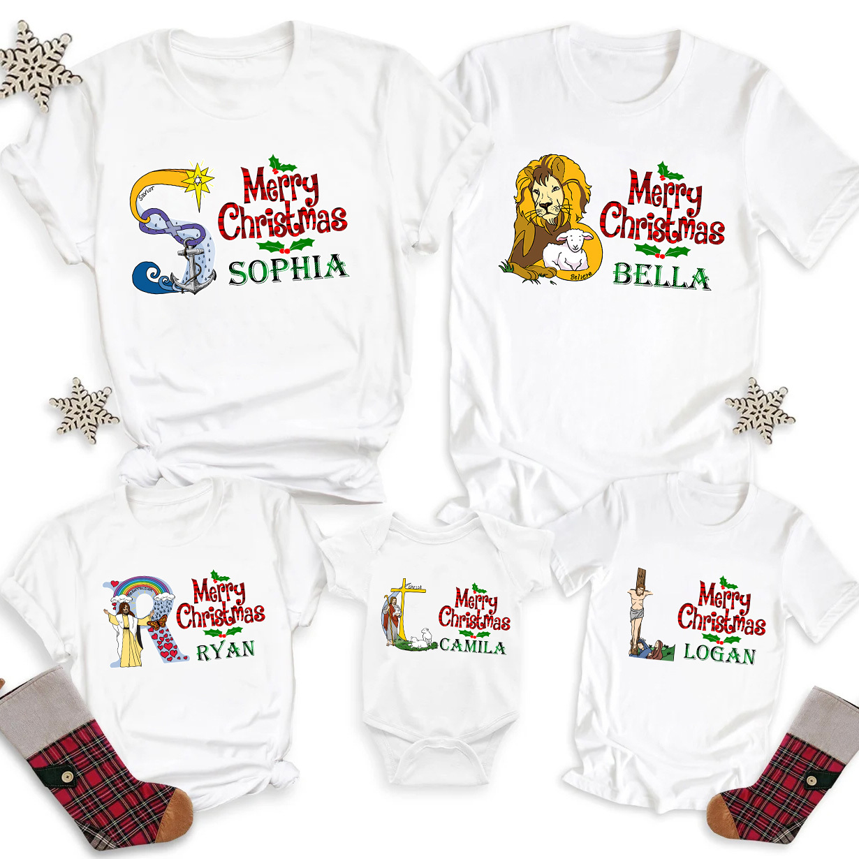 Personalized Name Merry Christmas Christian Family Matching Shirts 