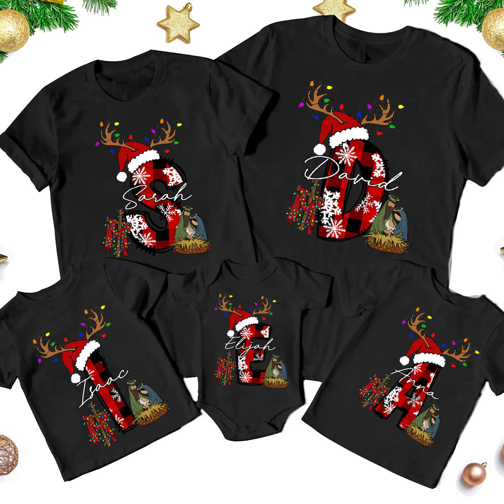Personalized Name Nativity Christian Christmas Family Matching Shirts