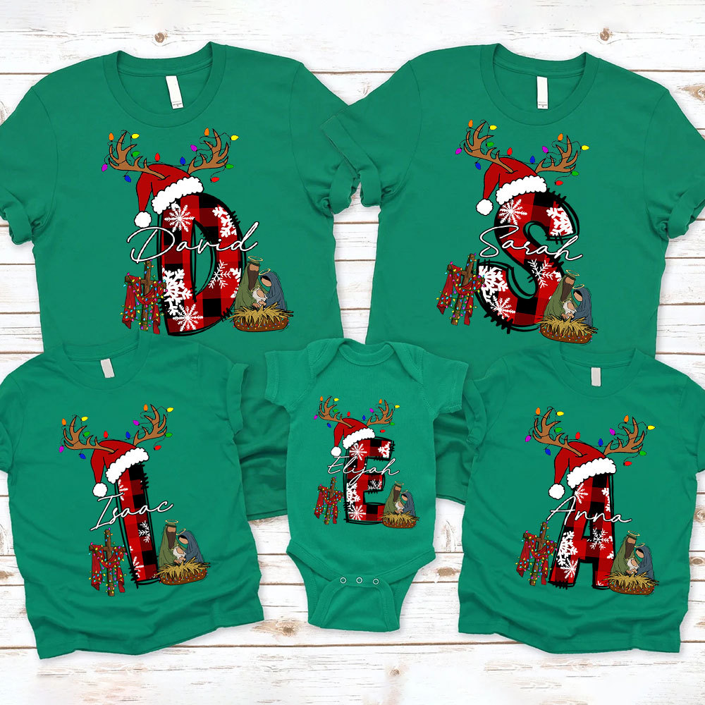 Personalized Name Nativity Christian Christmas Family Matching Shirts