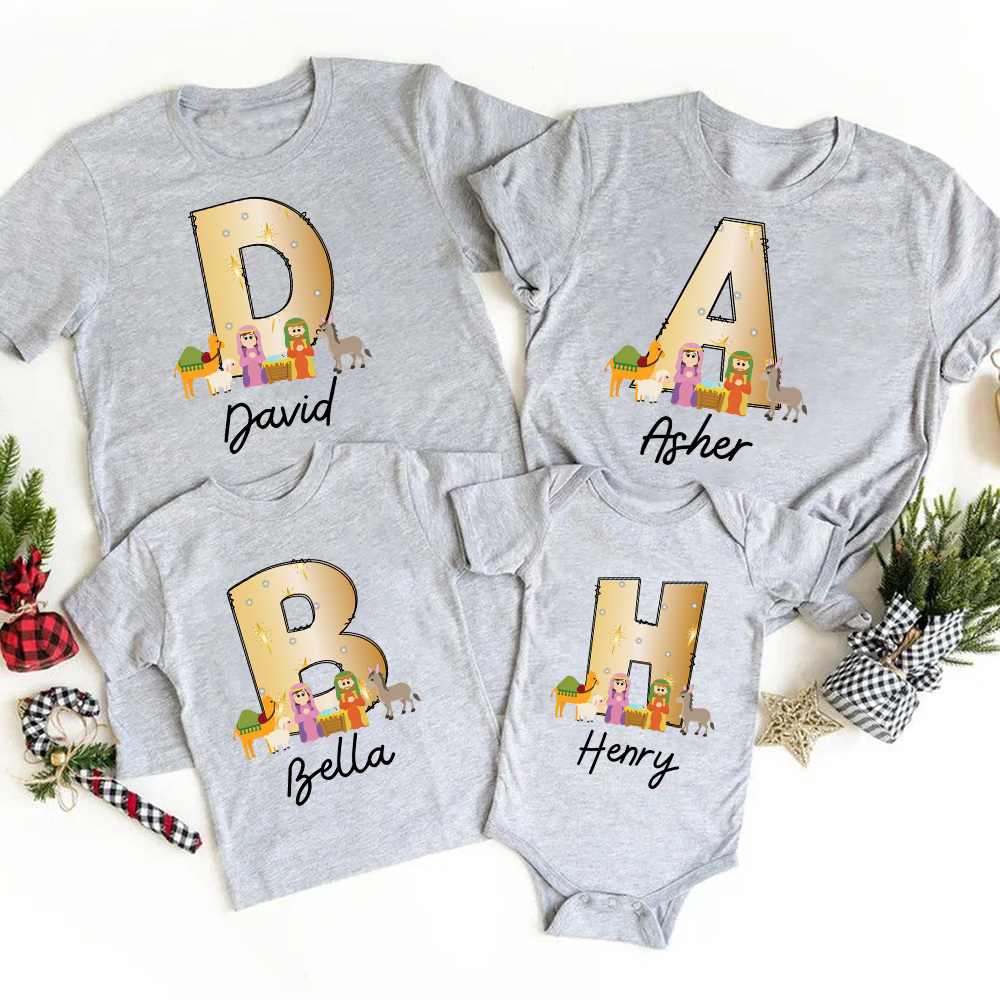 Personalized Name Nativity Scene Christian Christmas Family Matching Shirts