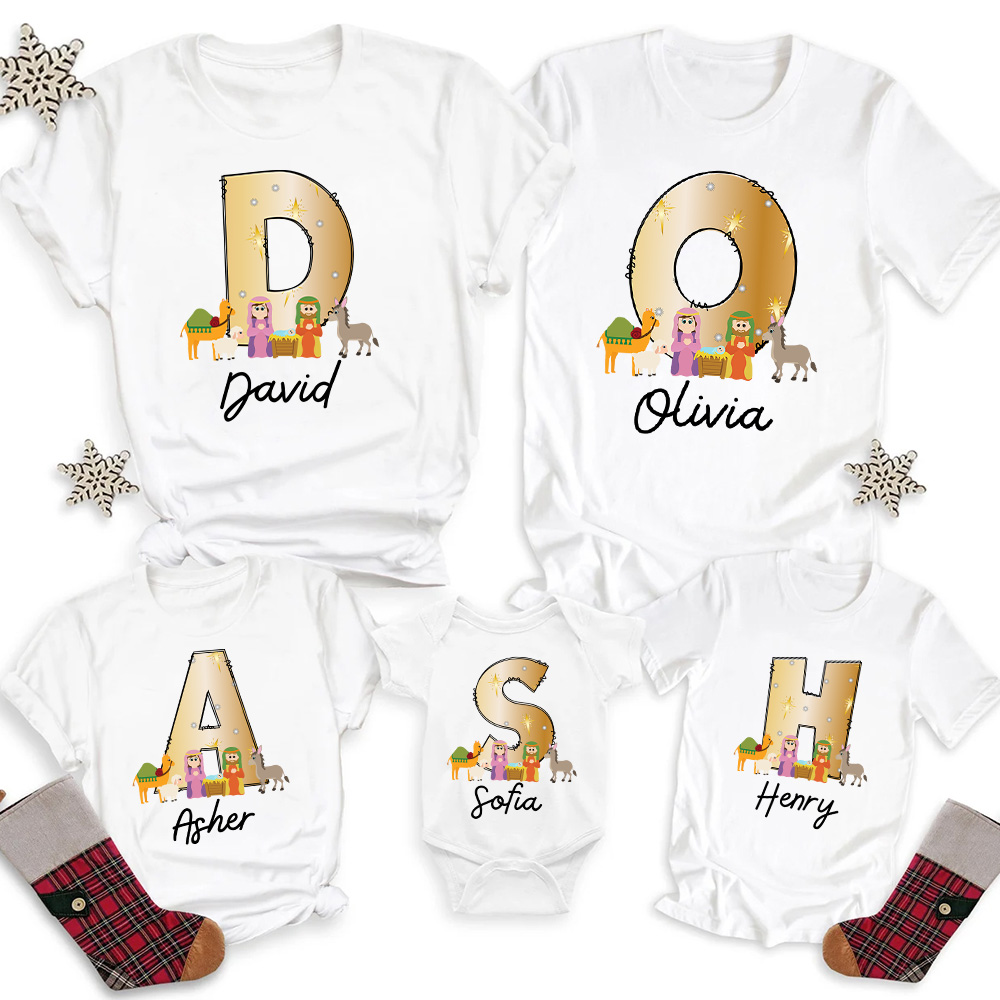 Personalized Name Nativity Scene Christian Christmas Family Matching Shirts