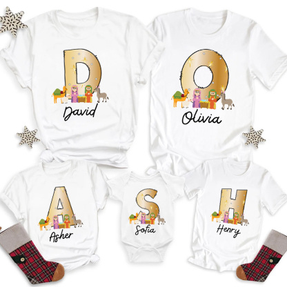 Personalized Name Nativity Scene Christian Christmas Family Matching Shirts