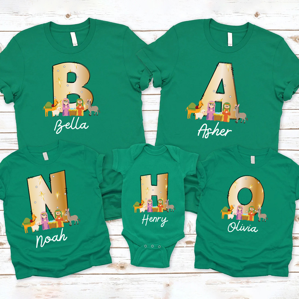 Personalized Name Nativity Scene Christian Christmas Family Matching Shirts