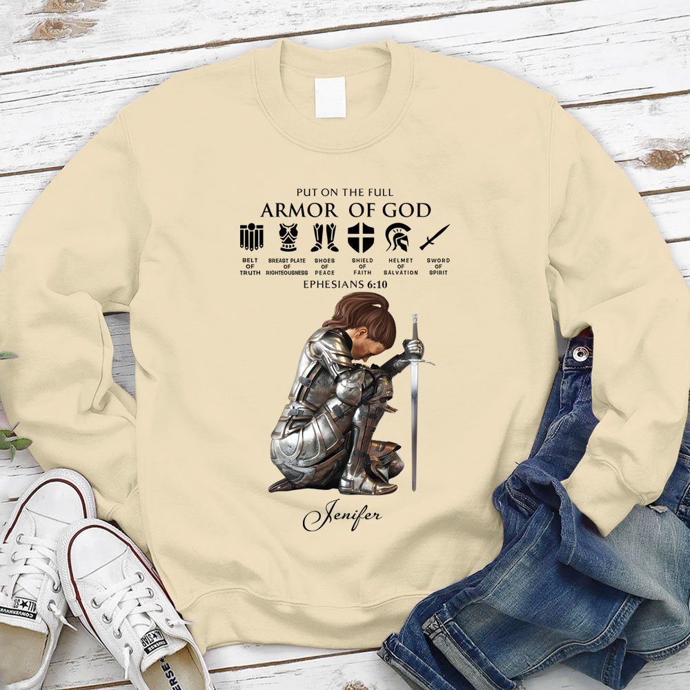 Personalized Name Put on the Full Armor of God Christian Sweatshirt
