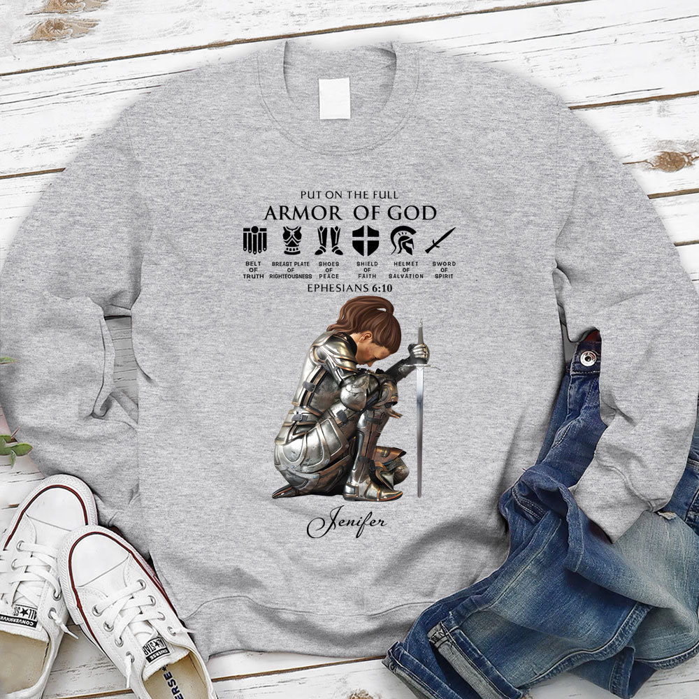 Personalized Name Put on the Full Armor of God Christian Sweatshirt