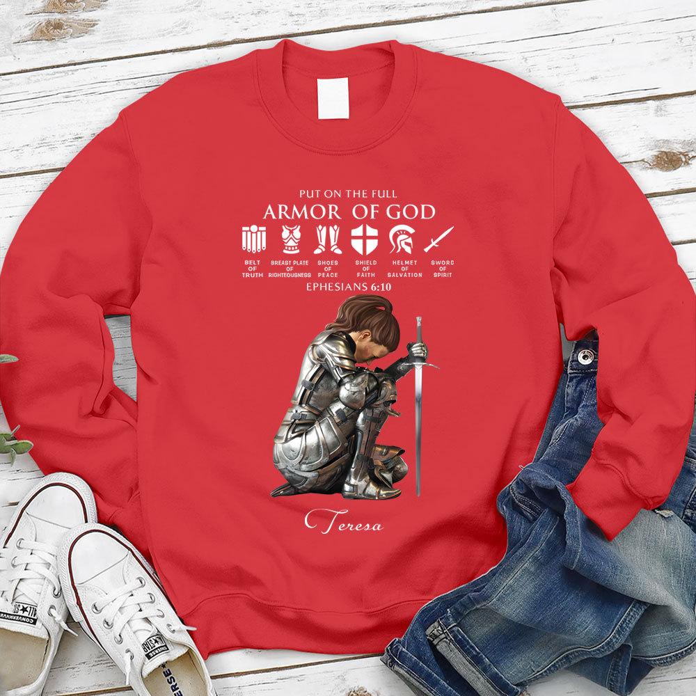 Personalized Name Put on the Full Armor of God Christian Sweatshirt Sale - GuidingCross
