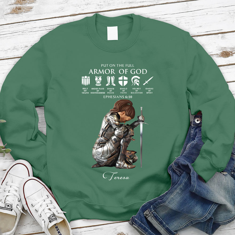 Personalized Name Put on the Full Armor of God Christian Sweatshirt