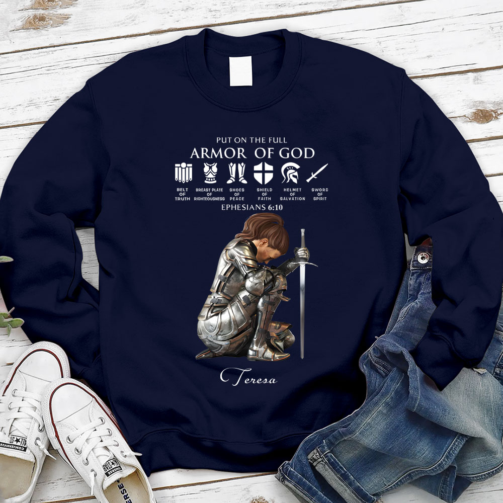 Personalized Name Put on the Full Armor of God Christian Sweatshirt