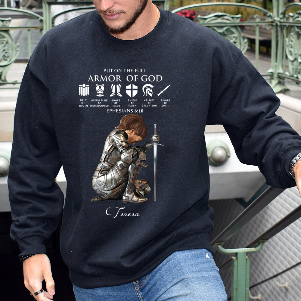 Personalized Name Put on the Full Armor of God Christian Sweatshirt