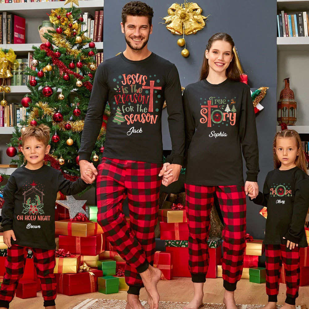 Personalized Nativity Family Matching Christian Christmas Long Sleeve T-Shirt