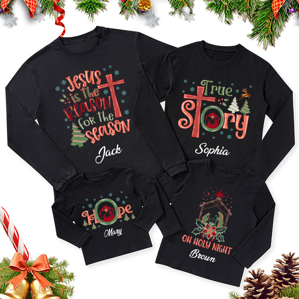 Personalized Nativity Family Matching Christian Christmas Long Sleeve 