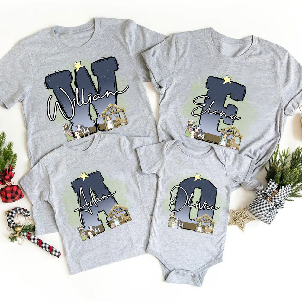 Personalized Nativity Scene Christian Christmas Family Matching Shirts