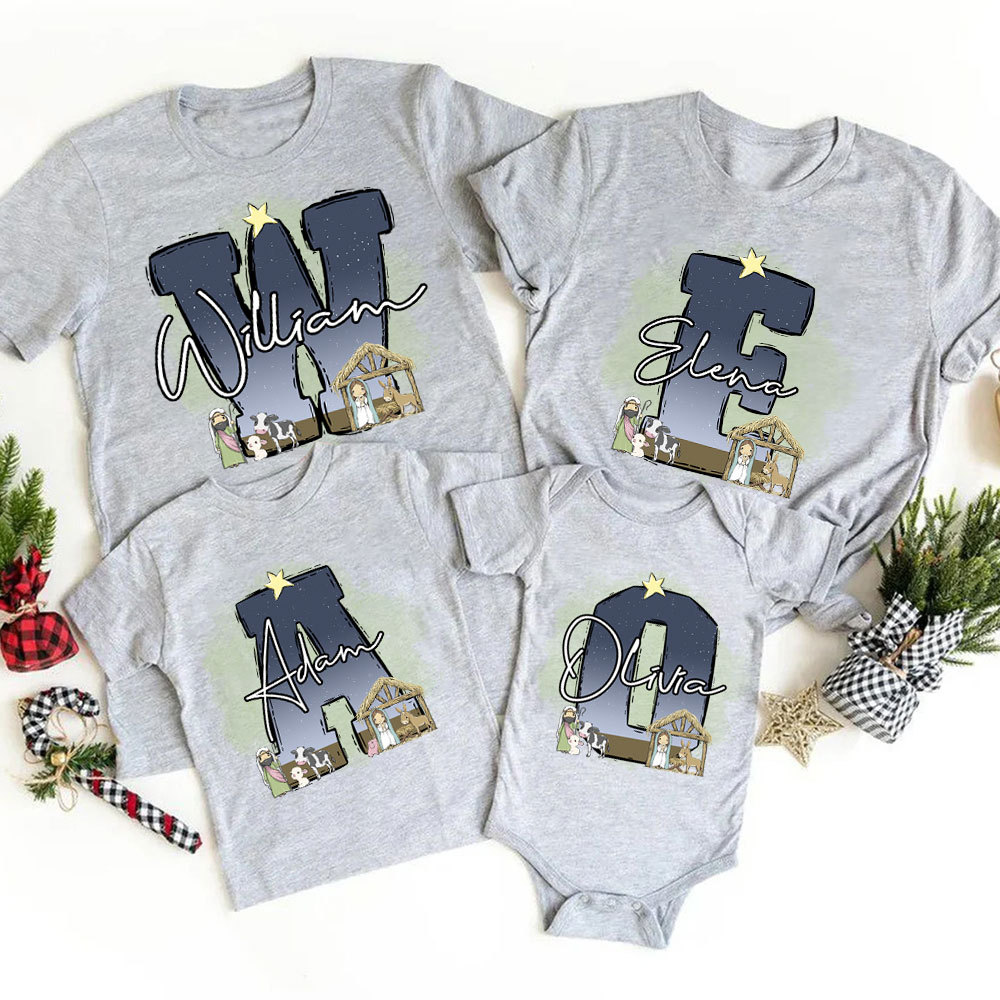 Personalized Nativity Scene Christian Christmas Family Matching Shirts